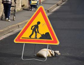 Panneau travaux à Bayeux