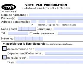 Capture d'écran du formulaire pour un vote par procuration