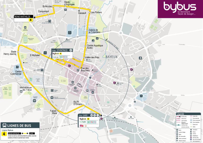 Plan ligne été bybus à Bayeux