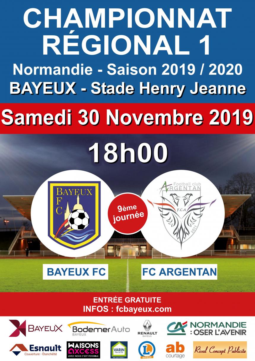 affiche de la rencontre Bayeux Argentan en novembre 2019 affiche de la rencontre Bayeux Argentan en novembre 2019