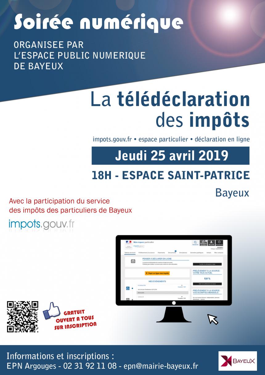 Affiche de la soirée numérique télédéclaration des impôts à Bayeux