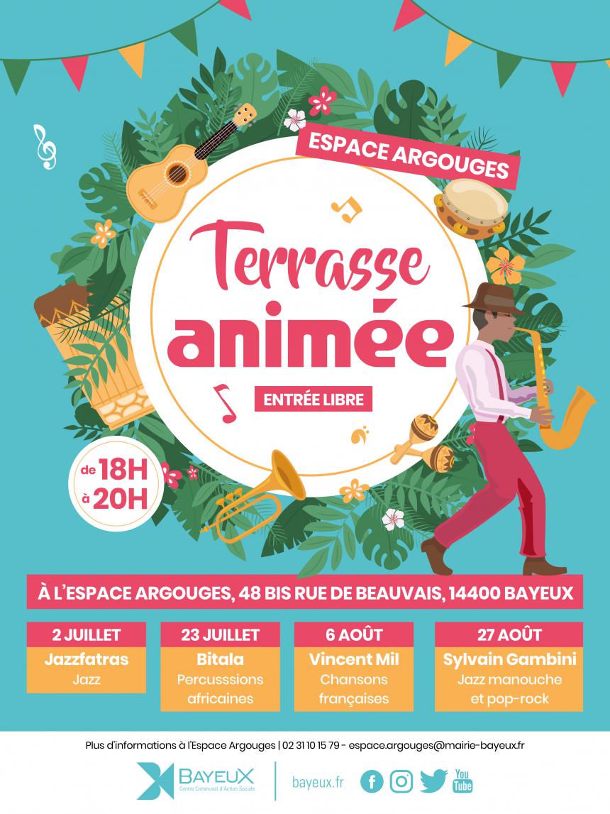 Affiche Bayeux terrasse animée