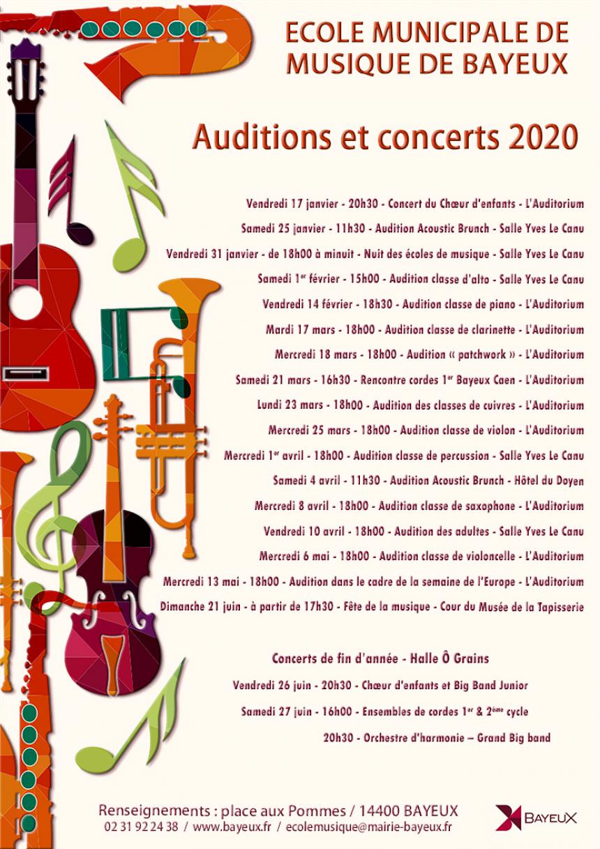 Calendrier des auditions de l'école municipale de musique de Bayeux Calendrier des auditions de l'école municipale de musique de Bayeux