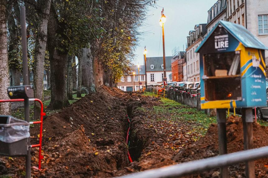 Travaux éclairage public place de Gaulle à Bayeux